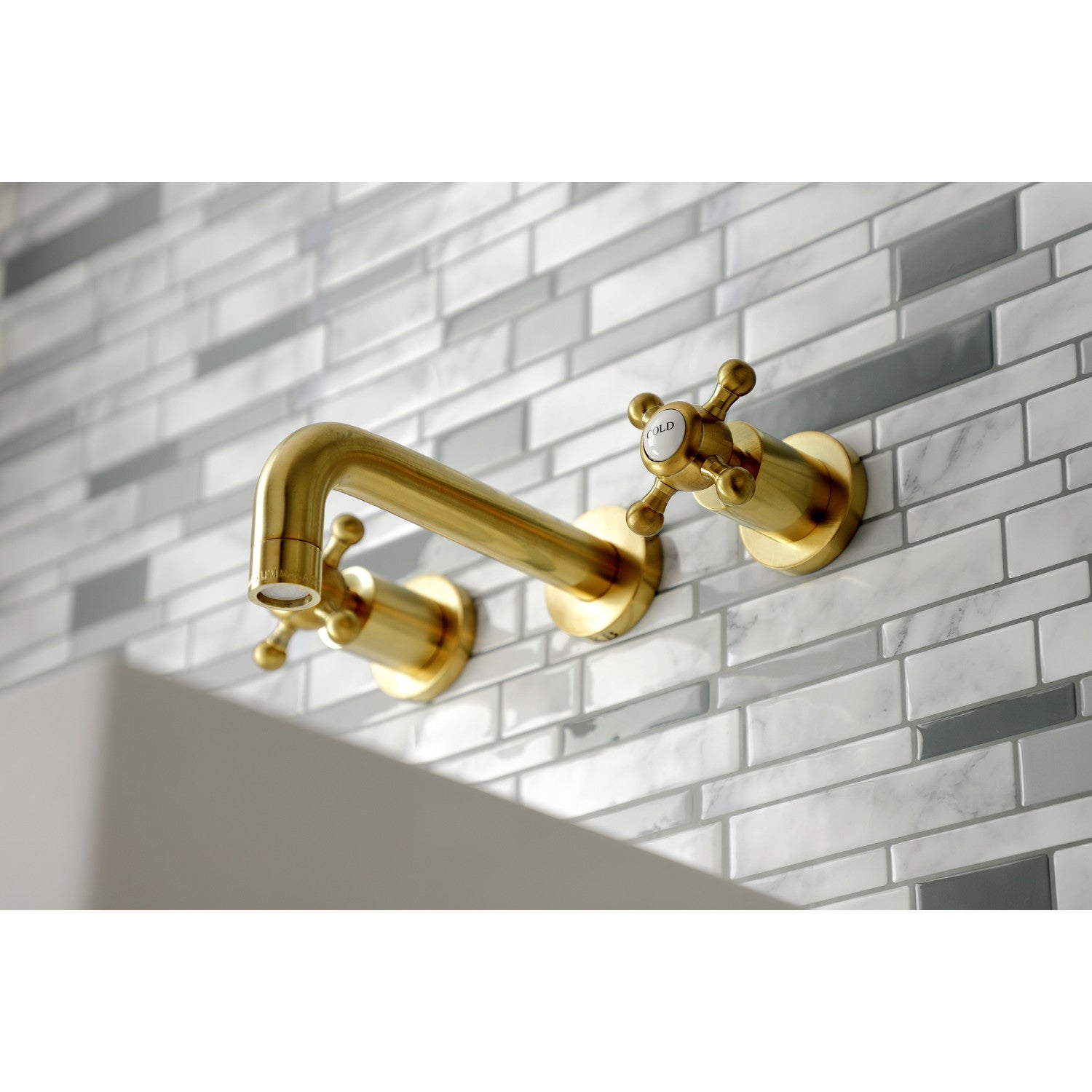 Kingston Sona KS8127BX - Metropolitan Double-Handle 3-Hole Wall Mount Bathroom Faucet, Brushed Brass — thumbnail 3